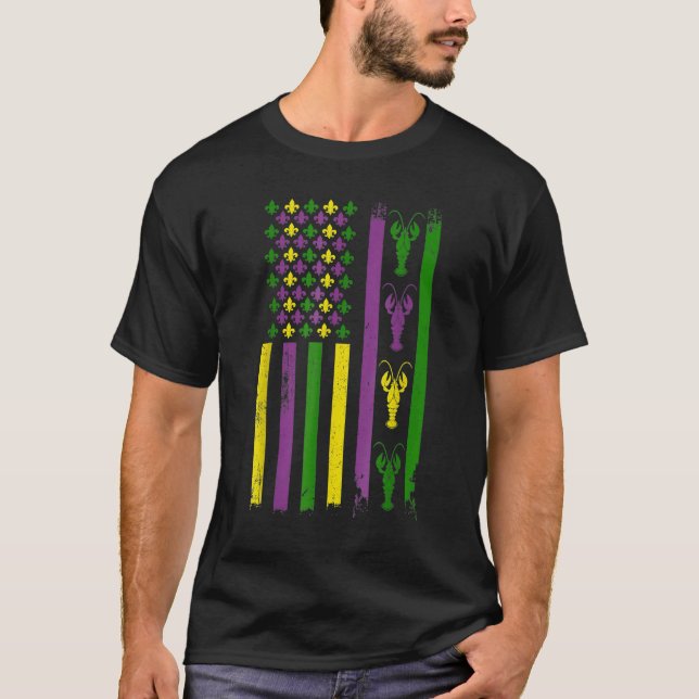 American Flag Mardi Gras Mardi Gras Crawfish Outfi T Shirt (Framsida)