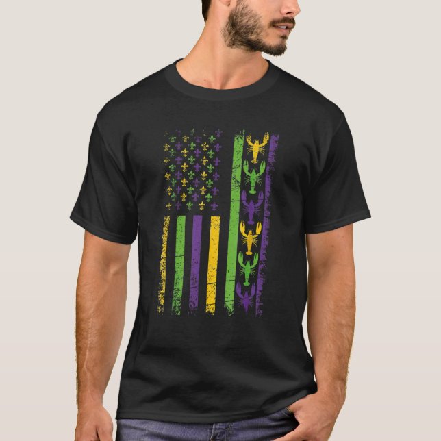 American Flag Mardi Gras Mardi Gras Crawfish Outfi T Shirt (Framsida)
