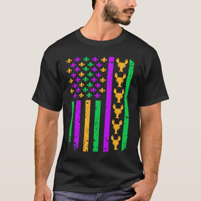 American Flag Mardi Gras Outfit Crawfish For Women T Shirt (Framsida)