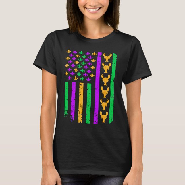 American Flag Mardi Gras Outfit Crawfish For Women T Shirt (Framsida)