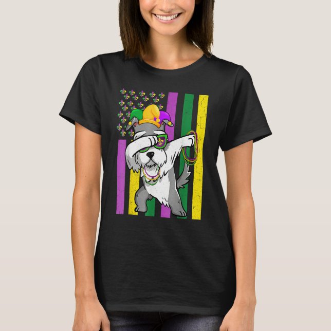 American Flag Mardi Gras Schnauzer Dog Festival Pu T Shirt (Framsida)