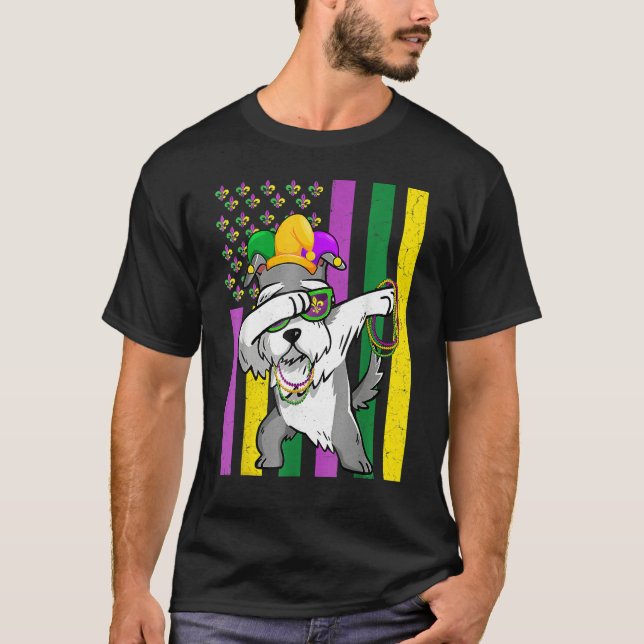 American Flag Mardi Gras Schnauzer Dog Festival Pu T Shirt (Framsida)