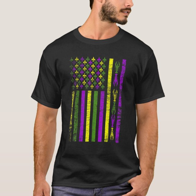 American Flag Mardi Gras T Shirt Mardi Gras Crawfi (Framsida)