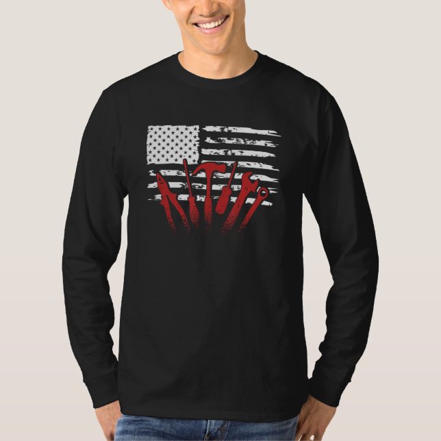 American Flag Mechanic Handyman Trade Distressed U T Shirt (Framsida)