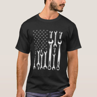 American Flag Mechanic Patriotic Auto Wrench T Shirt