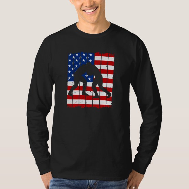 American Flag Men Wrestling T Shirt (Framsida)
