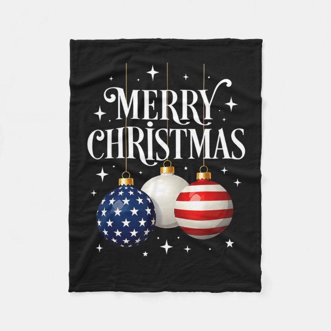 American Flag Merry Christmas Tree Baubles Us Patr Fleecefilt (Framsidan)
