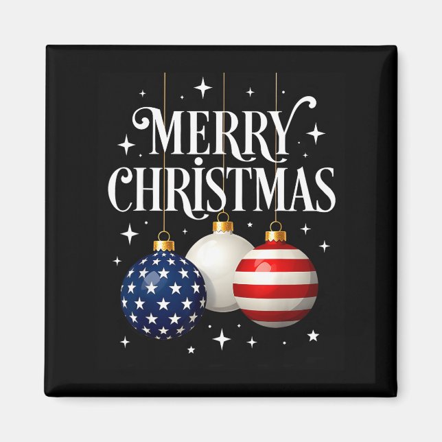 American Flag Merry Christmas Tree Baubles Us Patr Magnet (Framsidan)