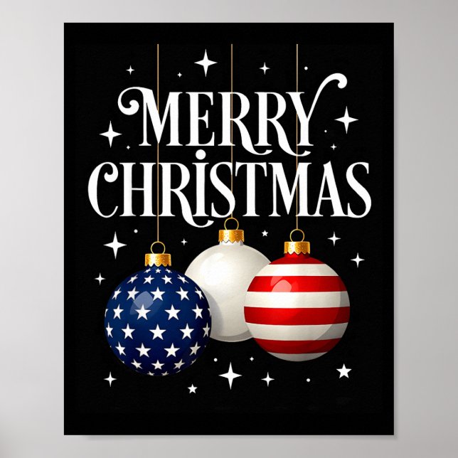 American Flag Merry Christmas Tree Baubles Us Patr Poster (Framsidan)