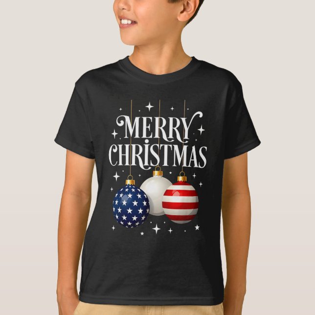 American Flag Merry Christmas Tree Baubles Us Patr T Shirt (Framsida)