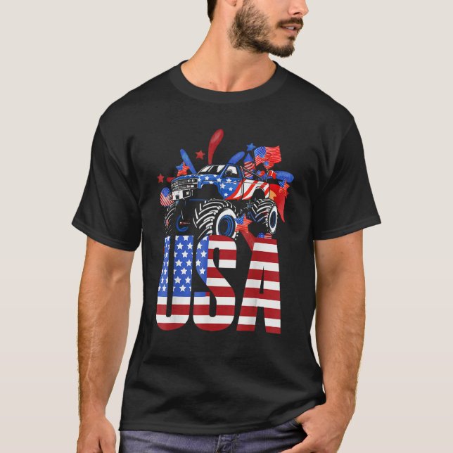 American Flag Monster Truck 4th Of July USA Patrio T Shirt (Framsida)