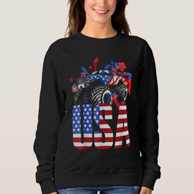 American Flag Monster Truck 4th Of July USA Patrio T Shirt (Framsida)