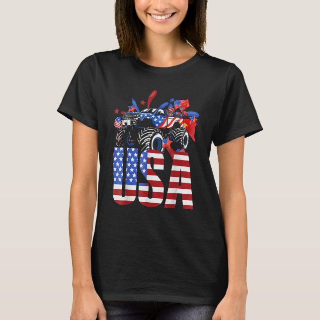 American Flag Monster Truck 4th Of July USA Patrio T Shirt (Framsida)