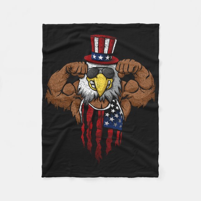 American Flag Muscular Bald Eagle Bike Flexing Unc Fleecefilt (Framsidan)
