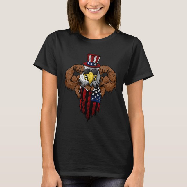 American Flag Muscular Bald Eagle Bike Flexing Unc T Shirt (Framsida)