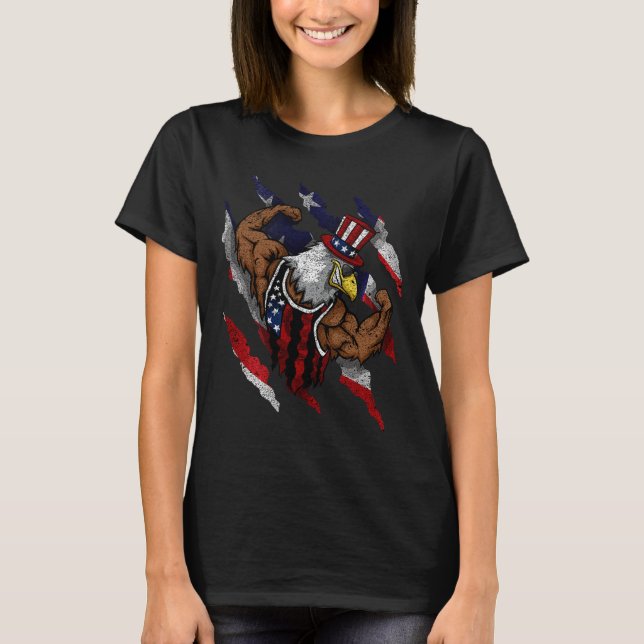 American Flag Muscular Bald Eagle Bike Flexing Unc T Shirt (Framsida)