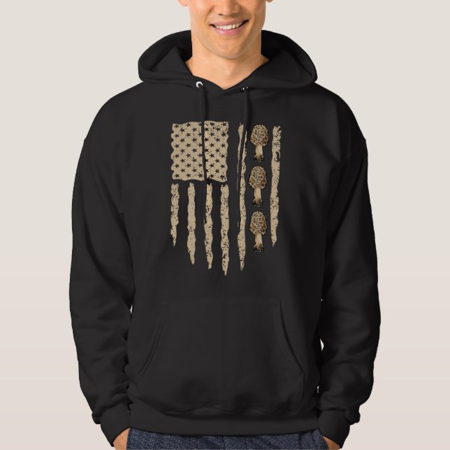 American Flag Mushroom Hunting Morel Hunter Foragi Hoodie (Framsida)