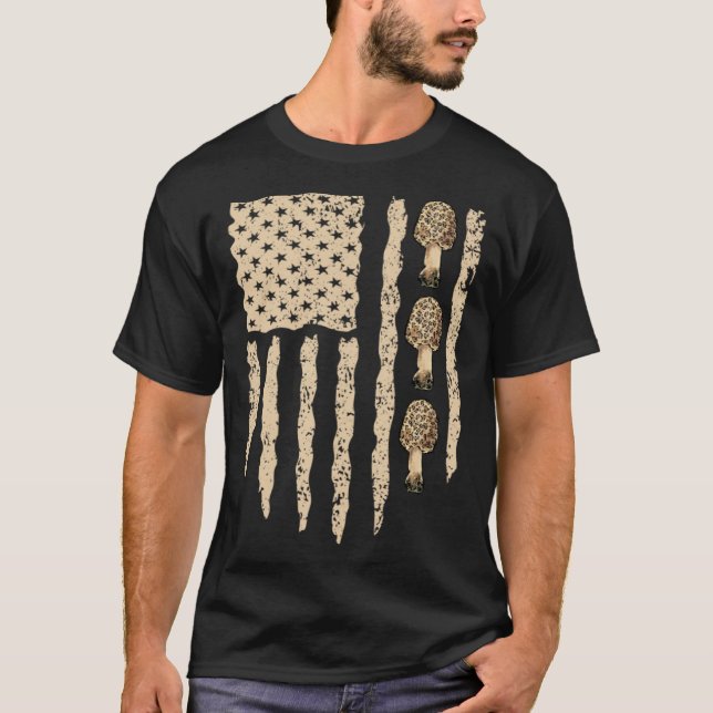 American Flag Mushroom Hunting Morel Hunter Foragi T Shirt (Framsida)