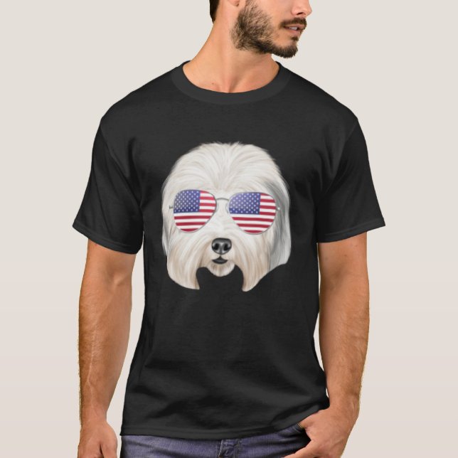 American Flag Old English Sheepdog Dog America Poc T Shirt (Framsida)