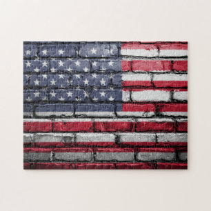 American Flag Painted on Brick Wall Pussel