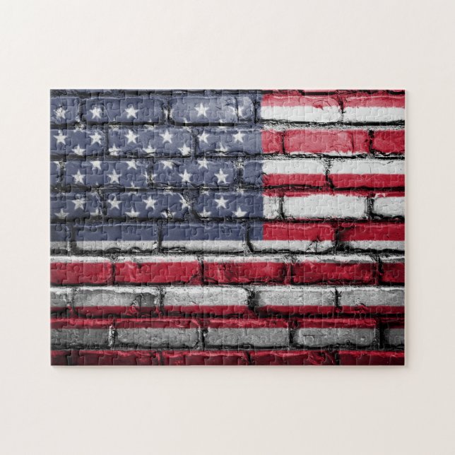 American Flag Painted on Brick Wall Pussel (Horisontell)