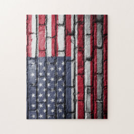 American Flag Painted on Brick Wall Pussel