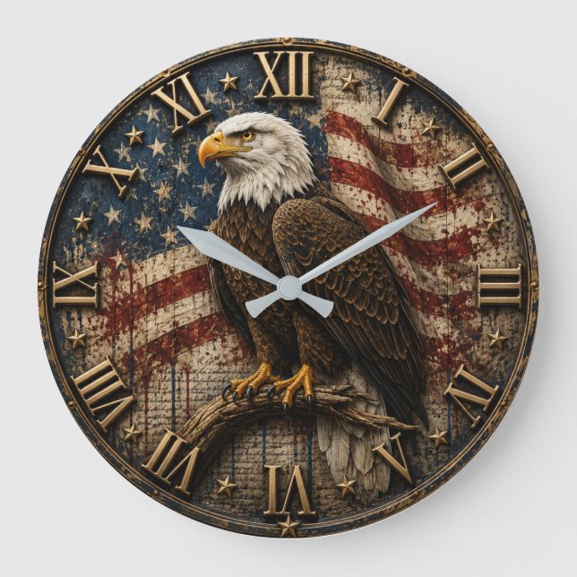 American Flag Patriotic Bald Eagle Stor Klocka (Framsida)