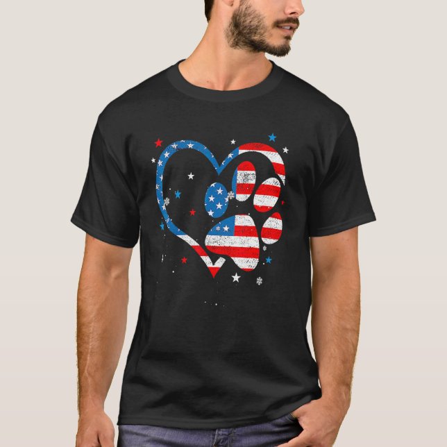 American Flag Patriotic Dog & Cat Paw Print 4th Of T Shirt (Framsida)