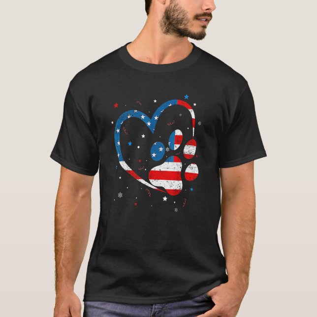 American Flag Patriotic Dog & Cat Paw Print 4th Of T Shirt (Framsida)