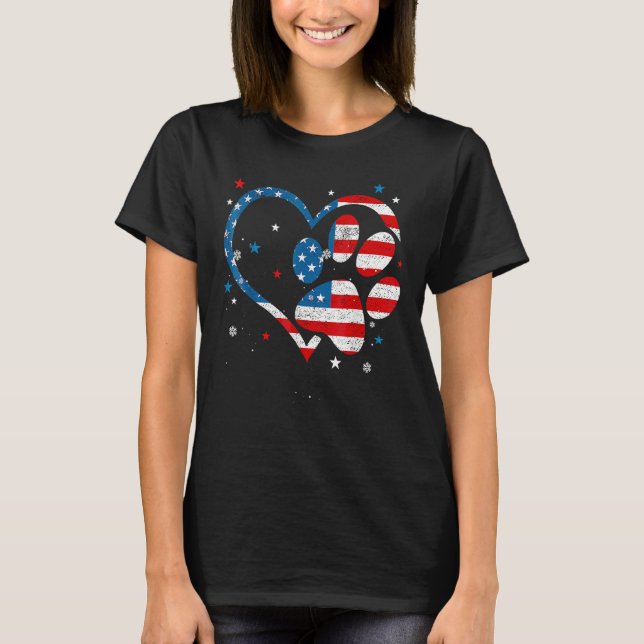 American Flag Patriotic Dog & Cat Paw Print 4th Of T Shirt (Framsida)