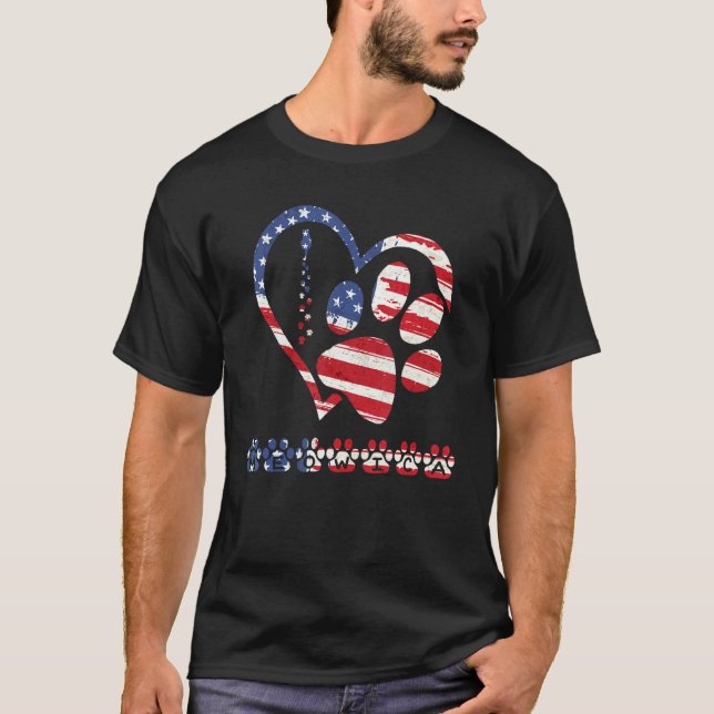 american flag patriotic dog & cat paw print - 4th  t shirt (Framsida)