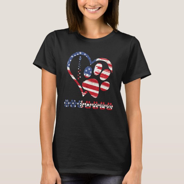 american flag patriotic dog & cat paw print - 4th  t shirt (Framsida)