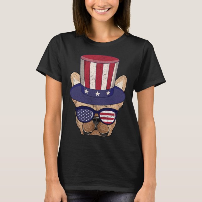 American Flag Patriotic French Bulldog Apparel 4th T Shirt (Framsida)
