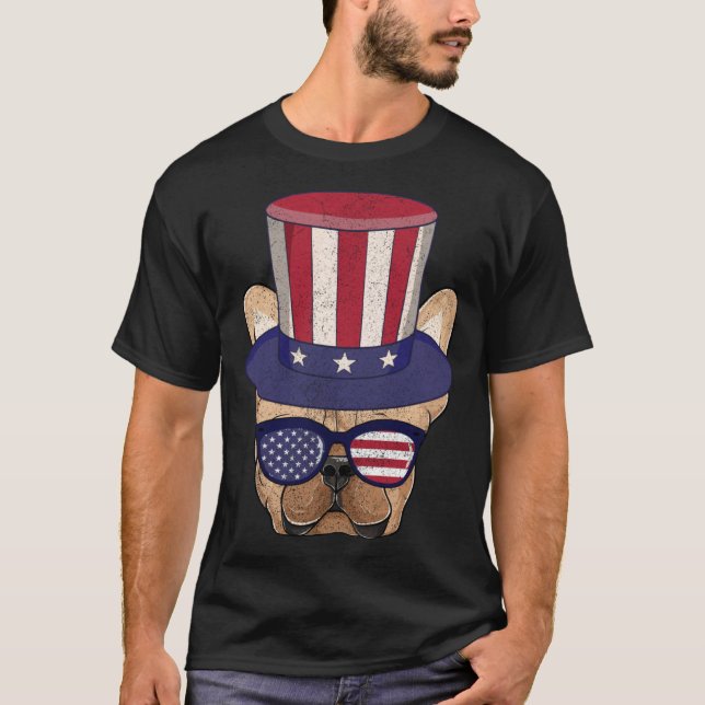 American Flag Patriotic French Bulldog Apparel 4th T Shirt (Framsida)