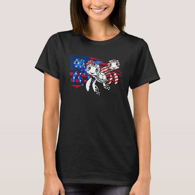 American Flag Patriotic Turtle  USA Flag 4th Of Ju T Shirt (Framsida)