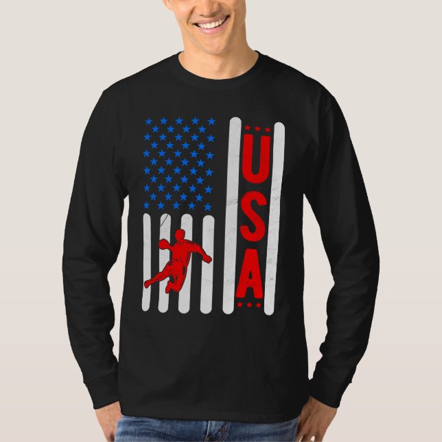 American Flag Patriotic USA Men Women Handball Spo T Shirt (Framsida)