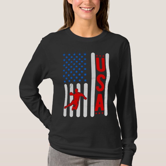 American Flag Patriotic USA Men Women Handball Spo T Shirt (Framsida)