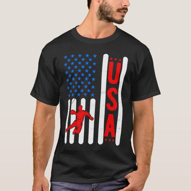 American Flag Patriotic USA Men Women Handball Spo T Shirt (Framsida)