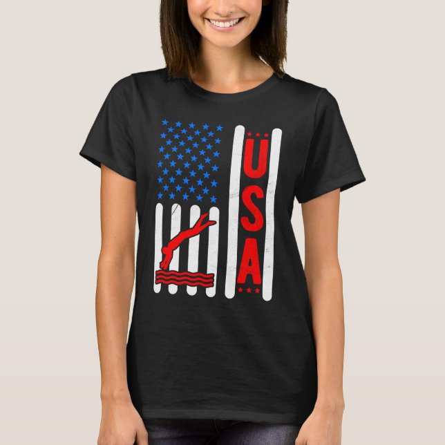 American Flag Patriotic USA Men Women Swimming Fre T Shirt (Framsida)