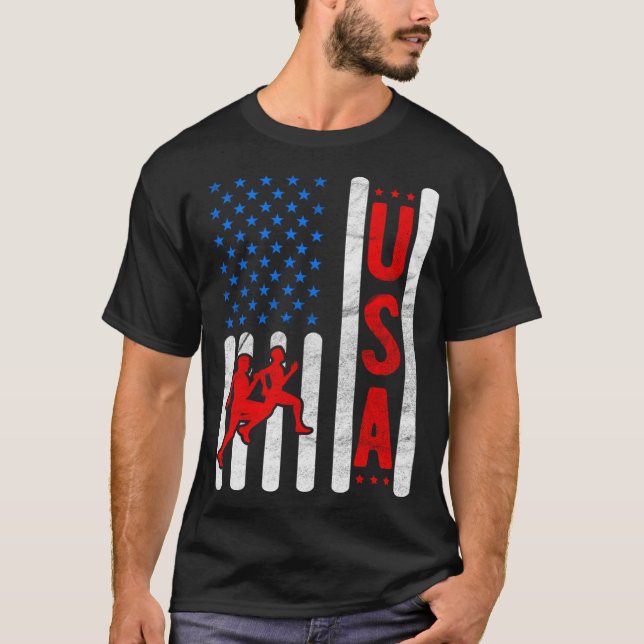 American Flag Patriotic USA Men Women Track and fi T Shirt (Framsida)