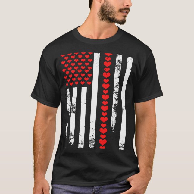 American Flag Patriotic Valentines Day Clic He  T Shirt (Framsida)