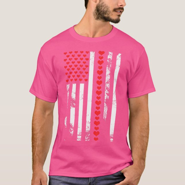 American Flag Patriotic Valentine'S Day Heart T Shirt (Framsida)