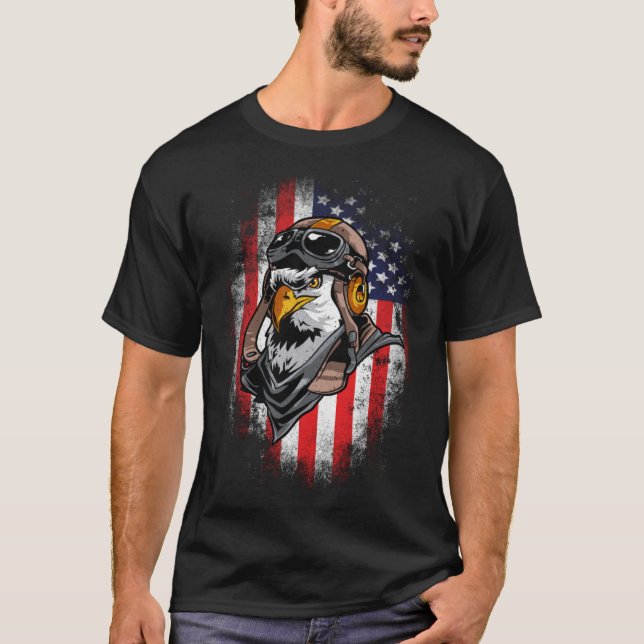 American Flag Patriotic Veteran Bald Eagle Pilot D T Shirt (Framsida)