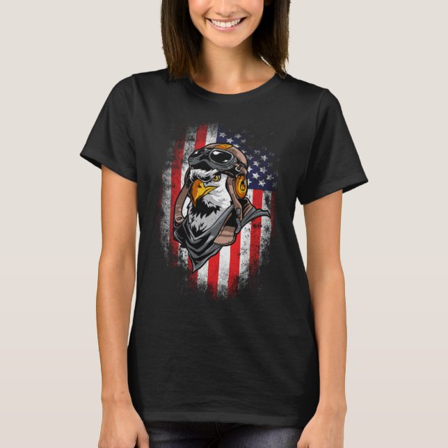 American Flag Patriotic Veteran Bald Eagle Pilot D T Shirt (Framsida)