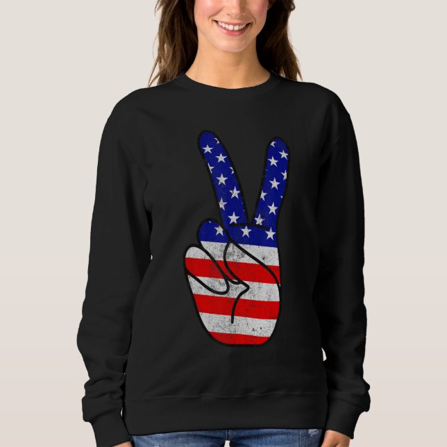 American Flag Peace Sign Hand Patriotic 4th Of Jul T Shirt (Framsida)