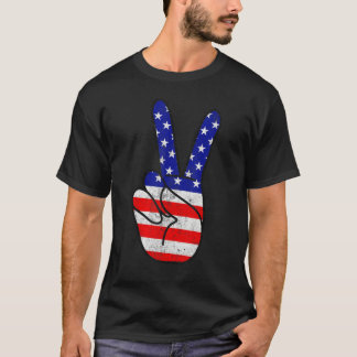 American Flag Peace Sign Hand Patriotic 4th Of Jul T Shirt