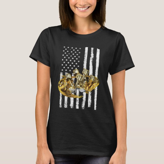 American Flag Piston Muscle Car 3 T Shirt (Framsida)