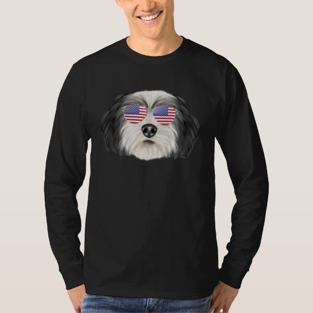 American Flag Polish Lowland Sheepdog Dog America  T Shirt (Framsida)