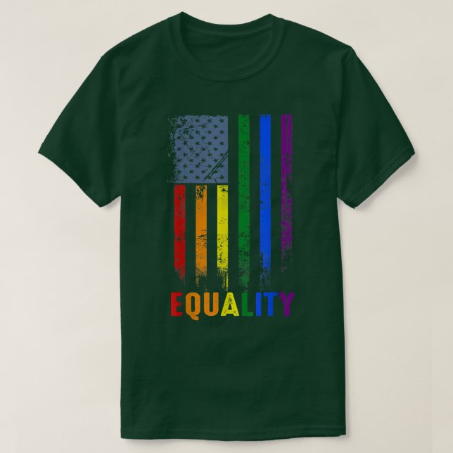 American Flag Rainbow Equality Gay LGBTQ LGBT Prid T Shirt (Design framsida)