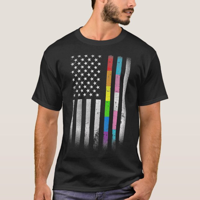American Flag Rainbow Homosexual Rights LGBT LGBTQ T Shirt (Framsida)